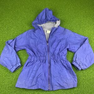 Vintage In Design Girls Blue Elastic Waist Hooded Full Zip Windbreaker Jacket M
